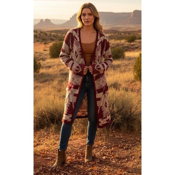 Lucky Brand Women’s Boho Southwestern Aztec Open Cardigan Rustic Western Sz Sm - Picture 2 of 9